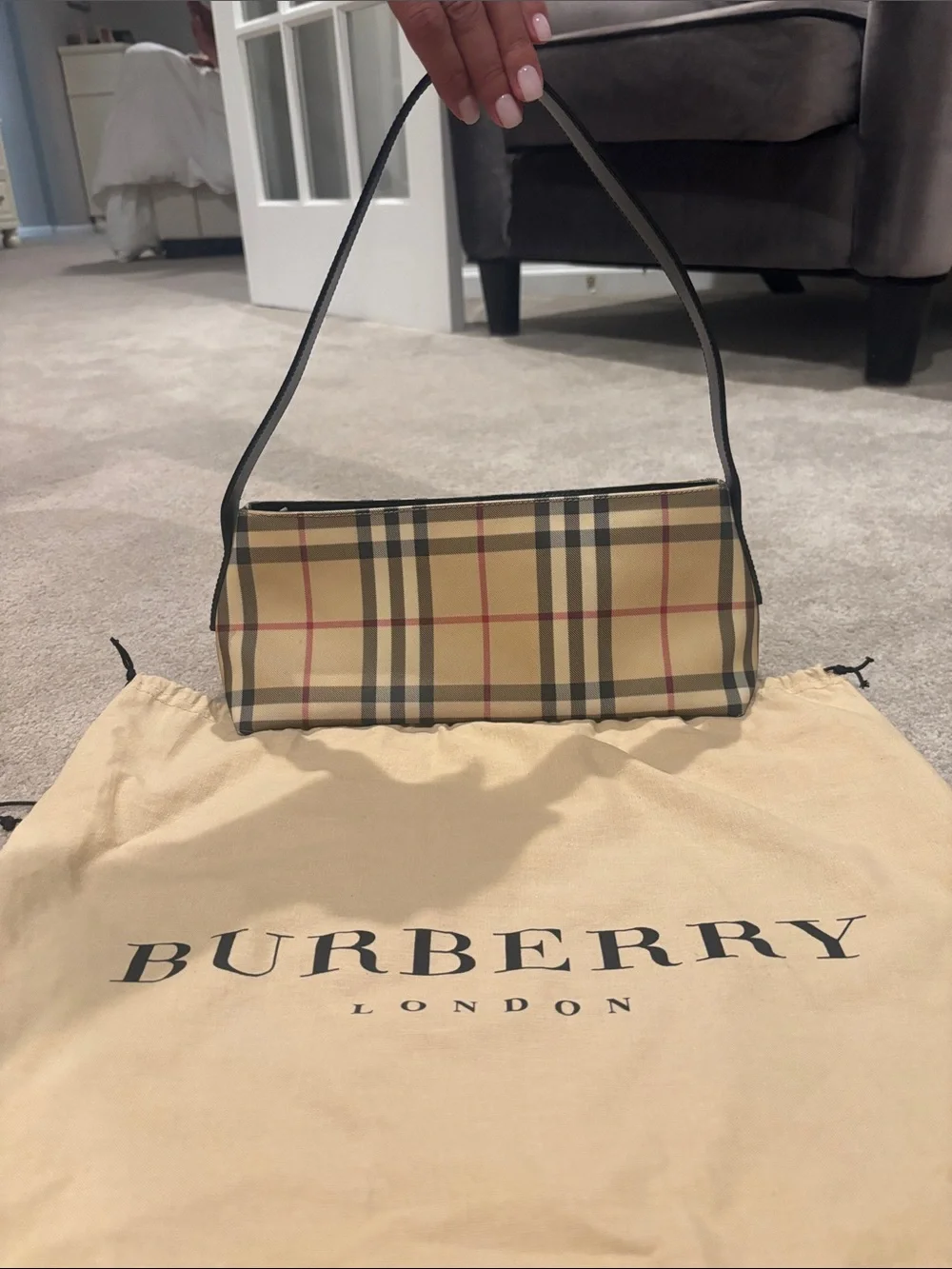 Burberry Tan Nova Check Shoulder Bag with Black Strap